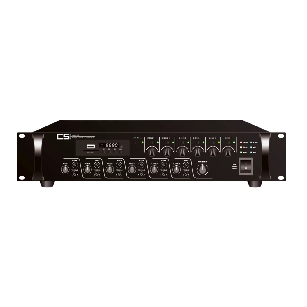 Amplificador - mezclador multifuncional de 6 zonas